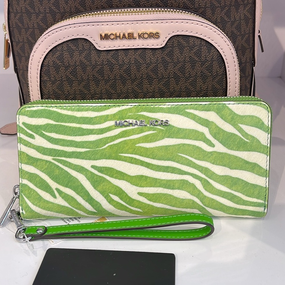 MICHAEL KORS Large Continental Wristlet Phone Case Wallet Exotic Print Hair Calf - Picture 15 of 16